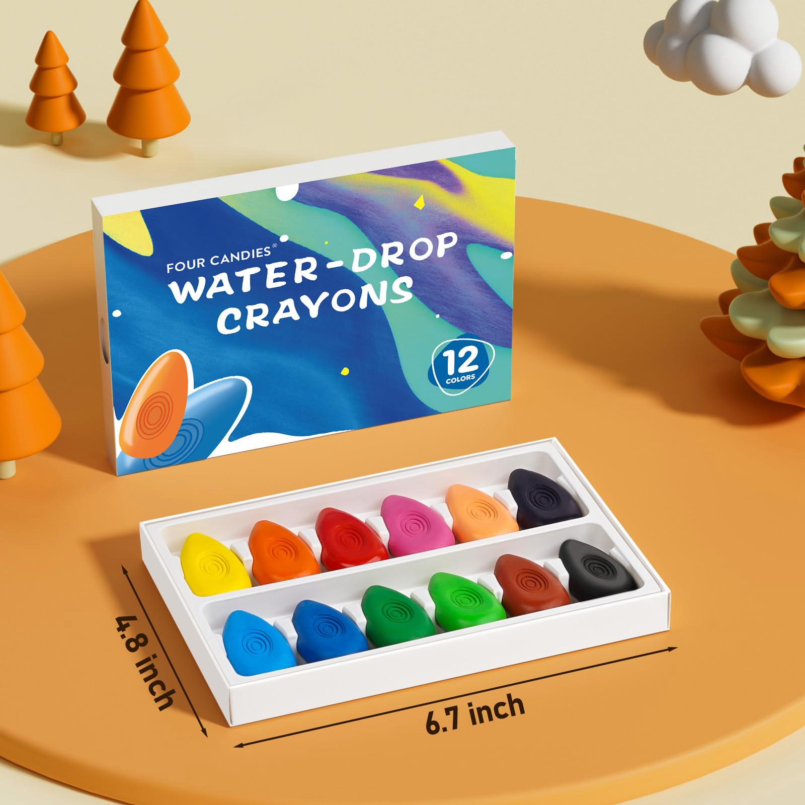 Four Candies Crayons 12 Count, Non Toxic Washable Crayons, Unbreakable Easy-Grip Water-Drop Shape for Little Hands, Filled Easter Eggs for Coloring