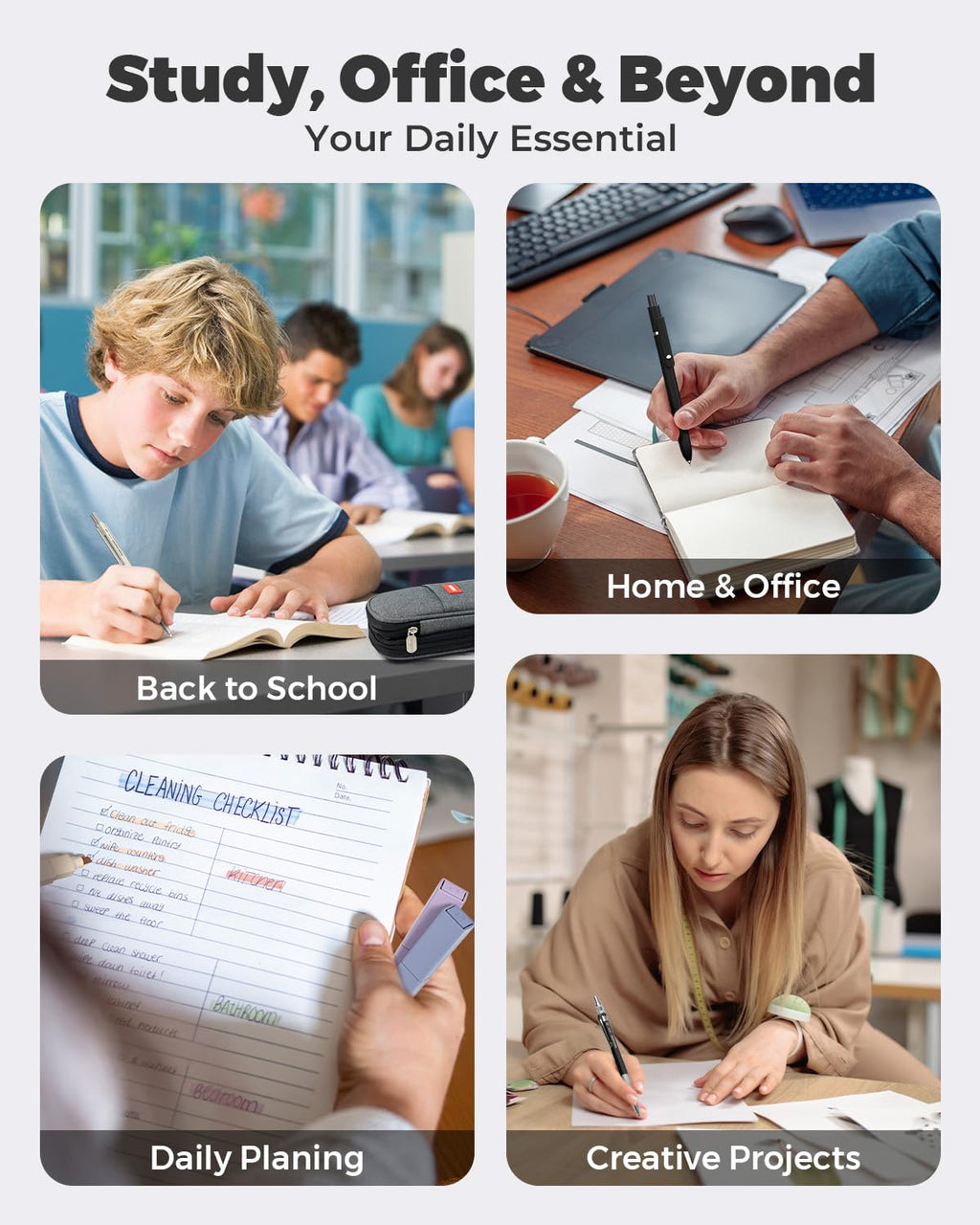 Four Candies 45 PCS Office Supplies with Pen Case, 6 Gel Pens, 6 Art Mechanical Pencil Set, 12 Highlighters for College Essentials Office Stationery (Black)