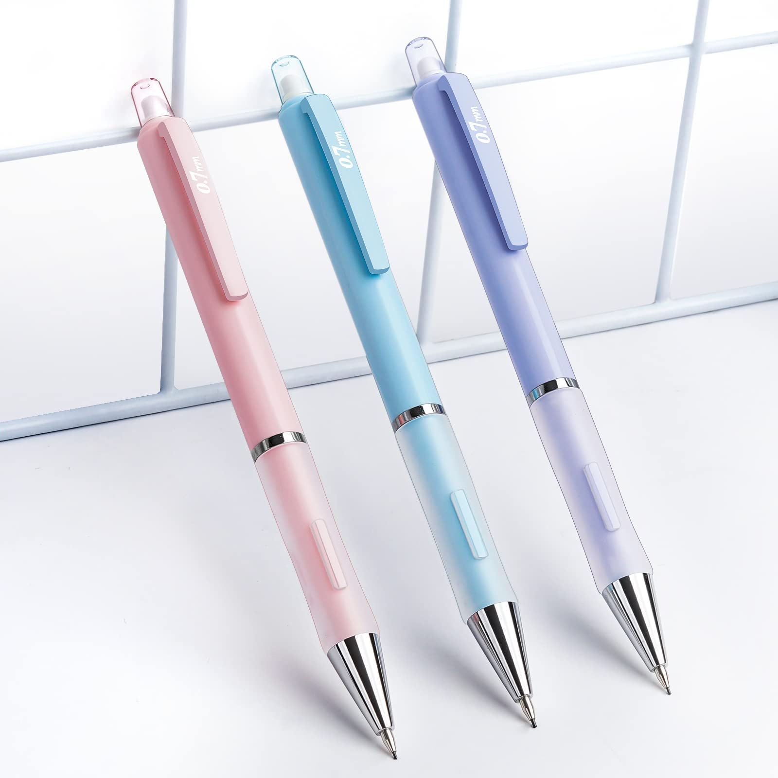 Four Candies Pastel Mechanical Pencil Set for Drawing & Writing,3PCS 0.7mm Mechanical Pencils with 360PCS HB Lead Refills, 3PCS Erasers and 9PCS Eraser Refills
