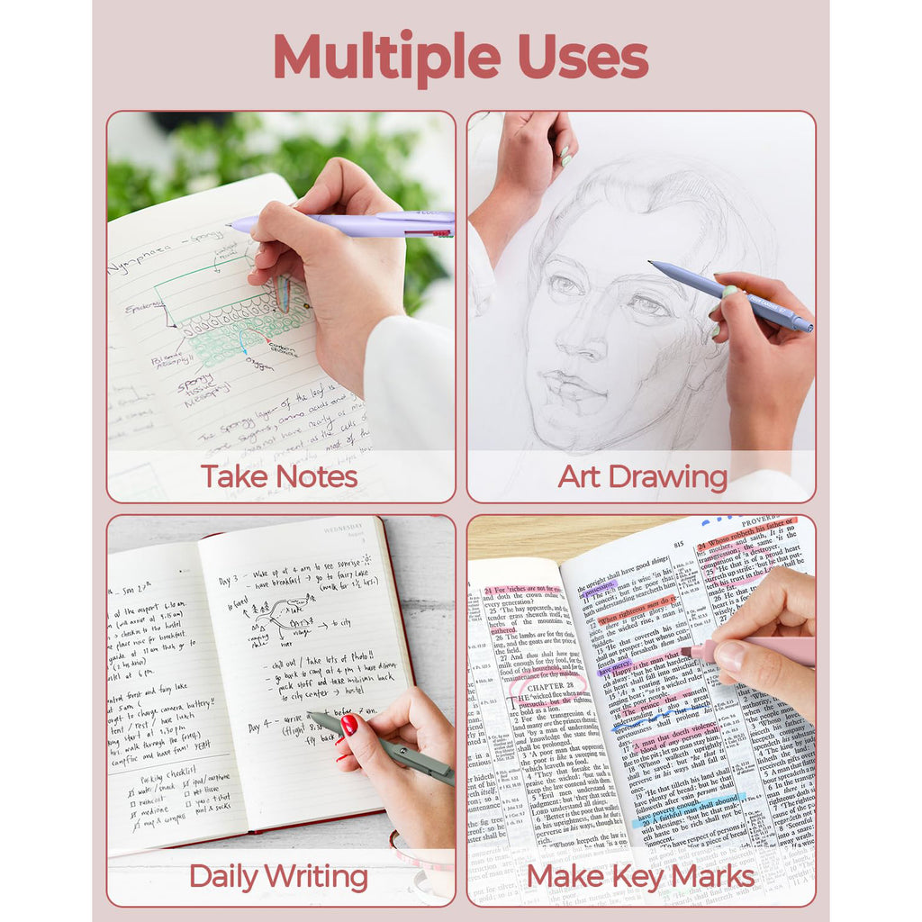 Four Candies 56 PCS Aesthetic Supplies with Large Pencil Case, 6 Colored Ballpoint Pens, 12 Pastel Highlighters, 5 Black Ink Gel Pens, 9 Mechanical Pencils 0.5-2.0mm Essentials (Pink)