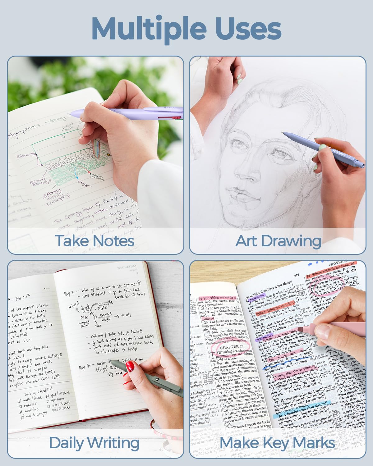 Four Candies 56 PCS Aesthetic Supplies with Cute Pencil Case, 6 Multicolor Pen, 12 Pastel Highlighters, 5 Gel Pens Black Ink, 9 Mechanical Pencils for Stationary Set Preppy Stuff (Blue)