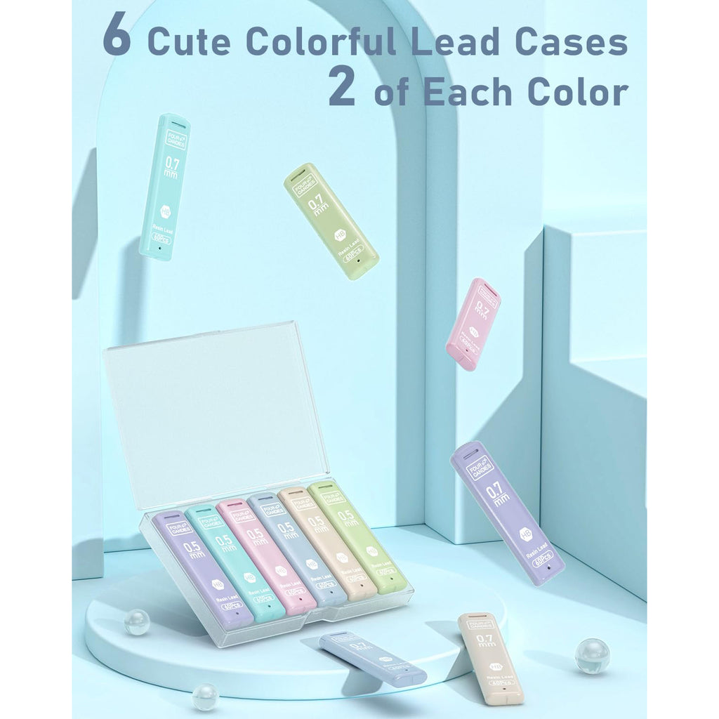 Four Candies 0.5/0.7mm Lead Refills in Case, Pack of 720 PCS Black HB #2 Break Resistant Mechanical Pencil Refills, 12 Tubes (6 of Each Size), 60 Pieces per Tube