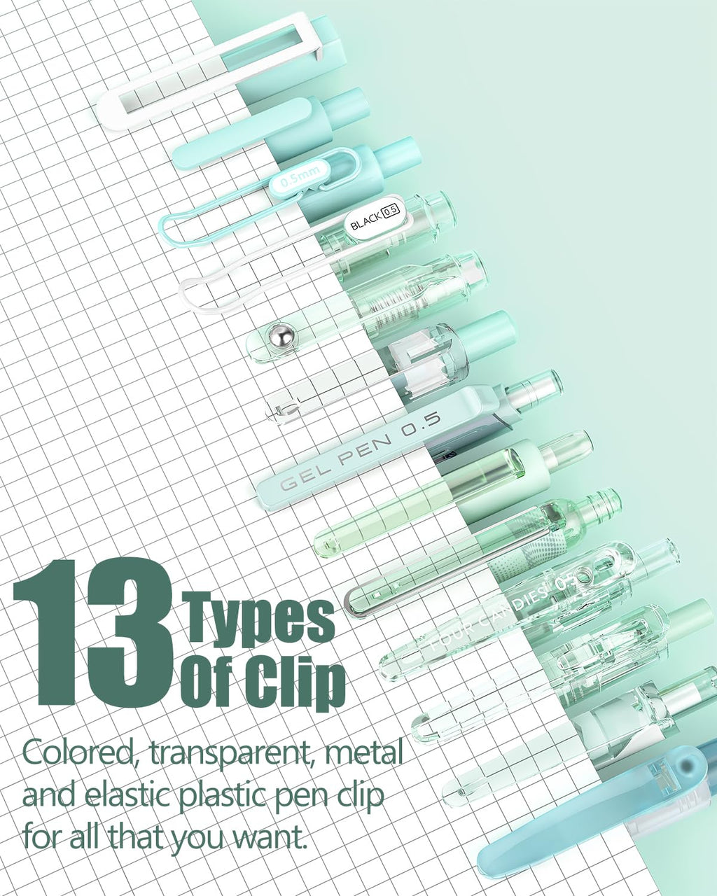 Four Candies Gel Pen with 2 Pieces Highlighter, Fine,0.5 mm, Black Ink, 14 Piece