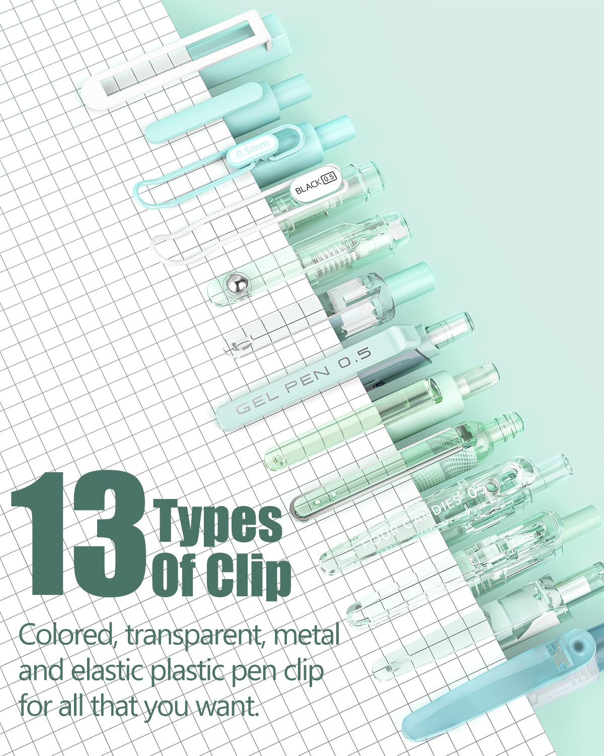 Four Candies Gel Pen with 2 Pieces Highlighter, Fine,0.5 mm, Black Ink, 14 Piece