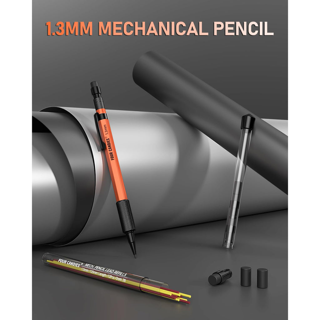Four Candies 1.3mm Mechanical Pencil Set with Case Orange