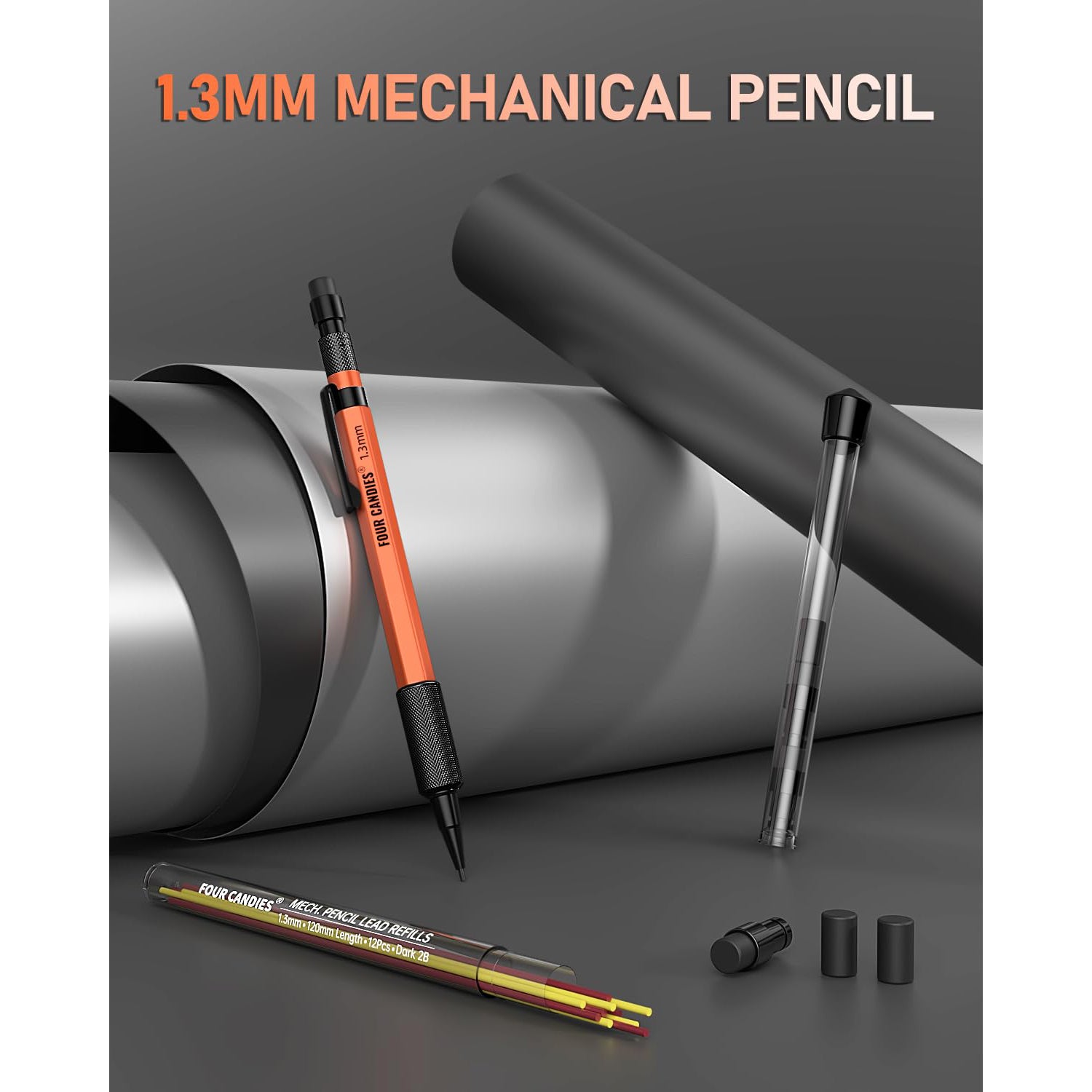 Four Candies 1.3mm Mechanical Pencil Set with Case Orange