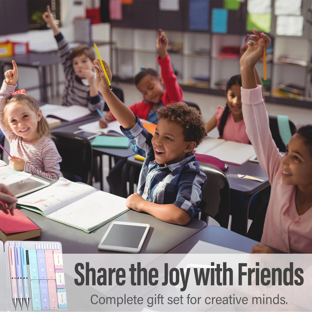 Four Candies Pastel Mechanical Pencil Set for Drawing & Writing, 3PCS 0.9mm Mechanical Pencils, 360PCS HB Lead Refills, 3 Erasers and 9 Eraser Refills