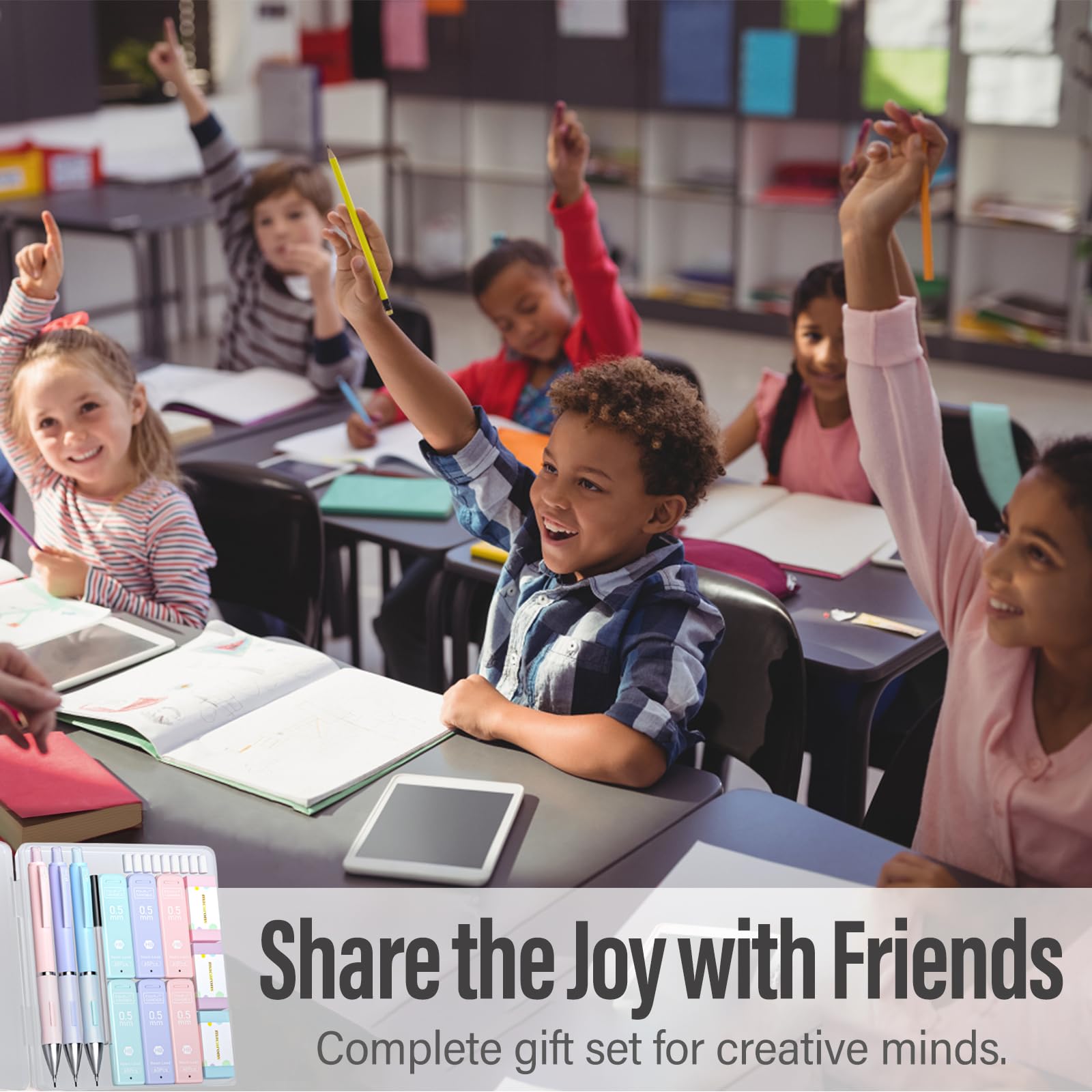 Four Candies Pastel Mechanical Pencil Set for Drawing & Writing, 3PCS Mechanical Pencils in 0.5mm with 360PCS HB Lead Refills, 3PCS Erasers and 9PCS Eraser Refills