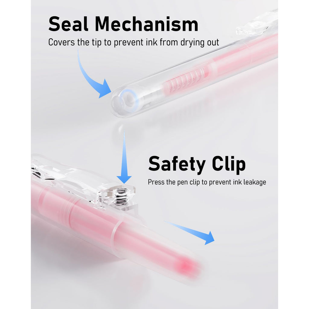 Four Candies 14Pack Pastel Gel Ink Pen Set,Cute Retractable 0.5mm Fine Point Pen,12 Pack Black Ink Pens with 2Pack Highlighter, Smooth Writing Pens(Pink)