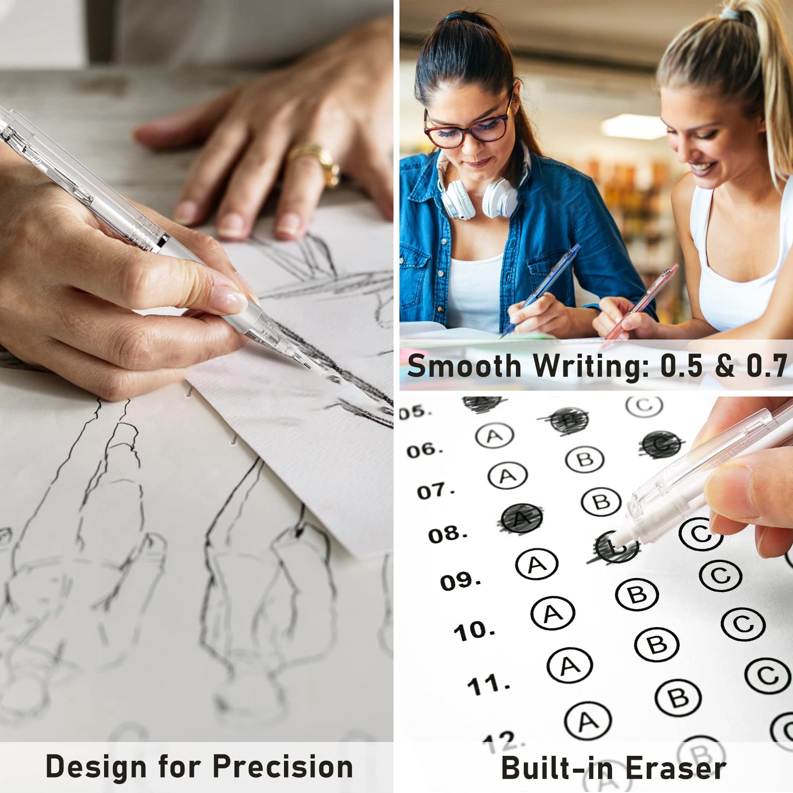 Four Candies Mechanical Pencil Set with Case, 6PCS Mechanical Pencils 0.5 & 0.7mm with 360PCS HB Lead Refills, 3PCS Erasers, 9PCS Eraser Refills, Aesthetic Mechanical Pencil for Drawing, Drafting