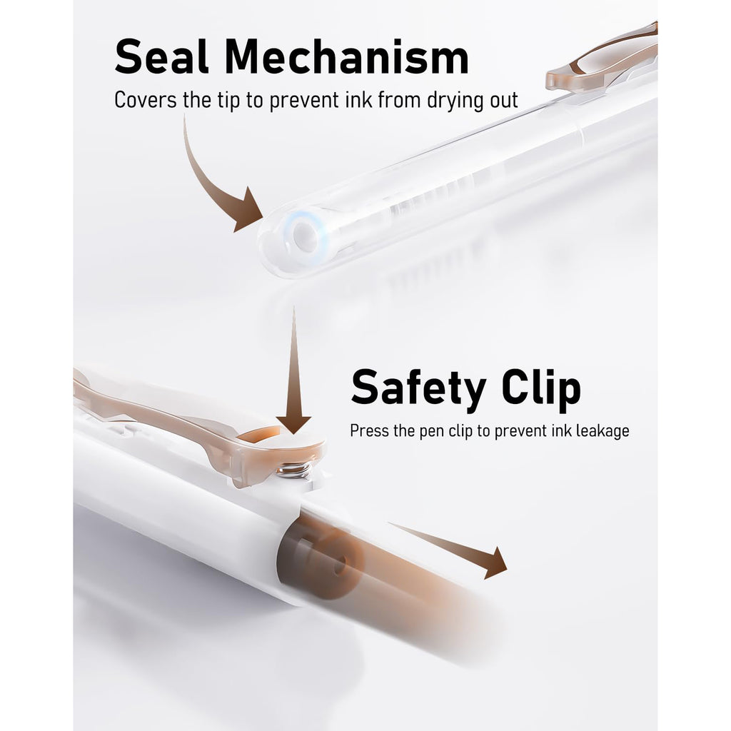 Four Candies 14Pack Pastel Gel Ink Pen Set with 12 PCS Cute Retractable 0.5mm Fine Point Pens with 2Pack Highlighter, Smooth Writing Pens (Brown)