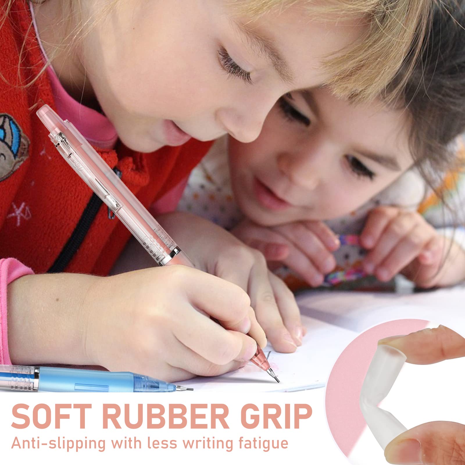 Four Candies 3PCS Clear Mechanical Pencils Set, 0.7mm Pastel Mechanical Pencils with 360PCS HB Lead Refills, 3PCS Erasers, 9PCS Eraser Refills for Writing